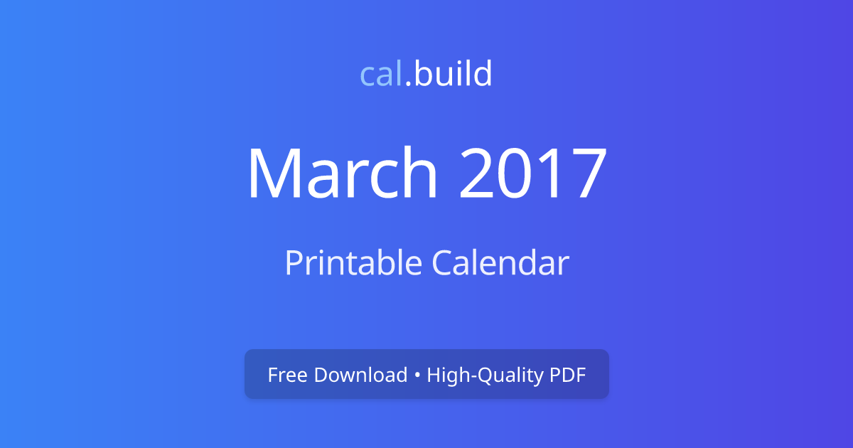 March 2017 Calendar Printable Free Download